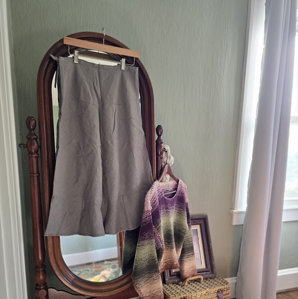 Grey Eileen Fisher Linen Aline Skirt